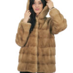 Nerz rotglühender Pelzmantel unter Kosten 40 langärmelige Kapuzenverschlusshaken Außentaschen