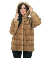 Cappottino pelliccia visone redglow sottocosto 40 manica lunga cappuccio chiusura ganci tasche esterne