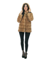 Cappottino pelliccia visone redglow sottocosto 40 manica lunga cappuccio chiusura ganci tasche esterne