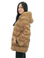 Cappottino pelliccia visone redglow sottocosto 40 manica lunga cappuccio chiusura ganci tasche esterne