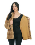 Cappottino pelliccia visone redglow sottocosto 40 manica lunga cappuccio chiusura ganci tasche esterne