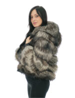 Giacca bomber in pelliccia di argentata 42 beige con cappuccio foderato pelliccia nero e zip manica lunga