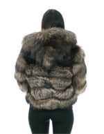 Giacca bomber in pelliccia di argentata 42 beige con cappuccio foderato pelliccia nero e zip manica lunga