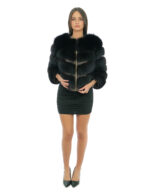 Bomber jacket in fox fur 42 brown zip closure long sleeves external pockets 52cm high - Image 4