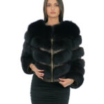 Giacca bomber in pelliccia di volpe 42 marrone chiusura zip manica lunga tasche esterne alto 52 centimetri