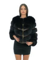 Bomber jacket in fox fur 42 brown zip closure long sleeves external pockets 52cm high