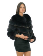 Bomber jacket in fox fur 42 brown zip closure long sleeves external pockets 52cm high - Image 2