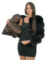 Bomber jacket in fox fur 42 brown zip closure long sleeves external pockets 52cm high - Image 6