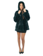 Green Mink Jacket Horizontal Fur 50 Long Sleeve Hood Lined Mink Skins Hooks - Image 4