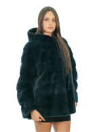 Green Mink Jacket Horizontal Fur 50 Long Sleeve Hood Lined Mink Skins Hooks - Image 2