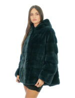 Green Mink Jacket Horizontal Fur 50 Long Sleeve Hood Lined Mink Skins Hooks - Image 3