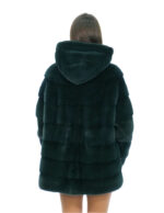 Green Mink Jacket Horizontal Fur 50 Long Sleeve Hood Lined Mink Skins Hooks - Image 5