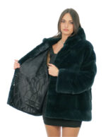Green Mink Jacket Horizontal Fur 50 Long Sleeve Hood Lined Mink Skins Hooks - Image 6