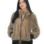 Bomber in pelliccia di visone tortora beige 44 con elastici maniche e fondo chiusura zip collo pistagna