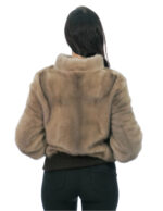Beige 44 taupe mink fur bomber jacket with elastic sleeves and bottom zip closure with piped collar - Image 5