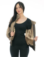 Beige 44 taupe mink fur bomber jacket with elastic sleeves and bottom zip closure with piped collar - Image 6