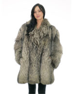 Coat 86cm silver fox gray 54 vertical whole skins long sleeve and hooks closure