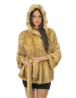 Gold 44 mink fur coat with full leather outer leather belt
