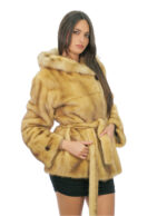 Gold 44 mink fur coat with full leather outer leather belt - Image 2