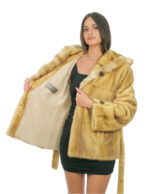 Gold 44 mink fur coat with full leather outer leather belt - Image 6