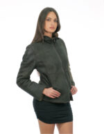 Leather and sheepskin jacket 42 brown grey long sleeves zip closure with piping collar with buckle - Image 2