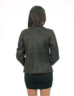 Leather and sheepskin jacket 42 brown grey long sleeves zip closure with piping collar with buckle - Image 5