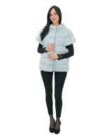 Horizontal mink vest fur 44 light blue hooks closure black lining pistagna collar - Image 4