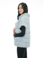 Horizontal mink vest fur 44 light blue hooks closure black lining pistagna collar - Image 2