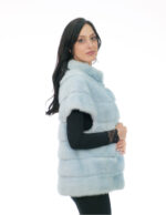 Horizontal mink vest fur 44 light blue hooks closure black lining pistagna collar - Image 3