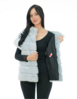 Horizontal mink vest fur 44 light blue hooks closure black lining pistagna collar - Image 6