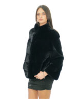 Giacca in pelliccia di visone nero 48 con fodera nero collo pistagna e coulisse sul fondo e manica lunga