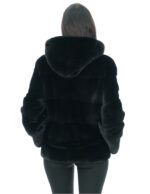 48 schwarze Nerzpelzjacke mit schwarzem Futter mit Nerzfellen gefütterter Kapuze und Kordelzug an der Unterseite – Bild 5