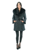 Coat in black 44 technical fabric fox collar button closure external belt buckles at the wrists - Image 4