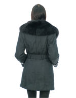 Coat in black 44 technical fabric fox collar button closure external belt buckles at the wrists - Image 5