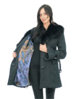 Coat in black 44 technical fabric fox collar button closure external belt buckles at the wrists - Image 6