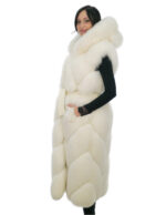Optical white fox hood 44 vest with leather outer belt and fox leather lined hood - Image 2