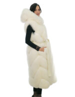 Optical white fox hood 44 vest with leather outer belt and fox leather lined hood - Image 3