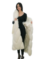 Optical white fox hood 44 vest with leather outer belt and fox leather lined hood - Image 6