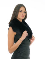 90cm langer Kragen aus schwarzem Fuchsfell mit schwarzem Futter mit längerer Seite mit Knöpfen – Bild 2