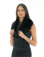 90cm langer Kragen aus schwarzem Fuchsfell mit schwarzem Futter mit längerer Seite mit Knöpfen – Bild 3