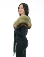 Green stole with brown shade with two fox fur bands with ribbons closure - Image 2