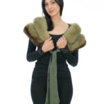 Green stole with brown shade with two fox fur bands with ribbons closure