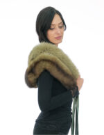 Green stole with brown shade with two fox fur bands with ribbons closure - Image 3