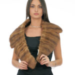 Nerz Pelz Kragen vertikal mit Riemen 130 demi gold lang 20cm hoch braun Futter