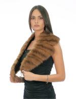 Mink fur collar vertical with straps 130 demi gold long 20cm high brown lining - Image 3