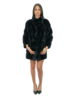 Cappotto 80 centimetri pelliccia visone nero 50 collo pistagna con manica tre quarti chiusura ganci e tasche esterne