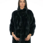 Coat 80cm black mink fur 50 piping collar with three-quarter sleeve closure hooks and external pockets