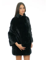 Cappotto 80 centimetri pelliccia visone nero 50 collo pistagna con manica tre quarti chiusura ganci e tasche esterne