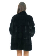 Cappotto 80 centimetri pelliccia visone nero 50 collo pistagna con manica tre quarti chiusura ganci e tasche esterne