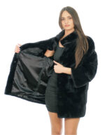 Cappotto 80 centimetri pelliccia visone nero 50 collo pistagna con manica tre quarti chiusura ganci e tasche esterne